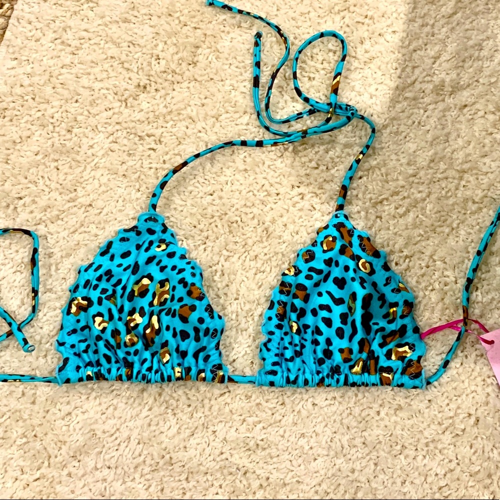 Luli fama turquoise gold leopard cheetah swim top